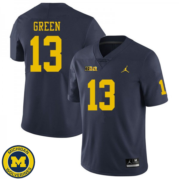 Men Michigan Wolverines #13 German Green Navy Alumni Jersey